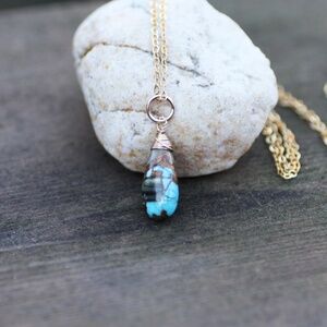Handcrafted Natural Turquoise Pendant 14K Yellow Gold Filled December Birthstone